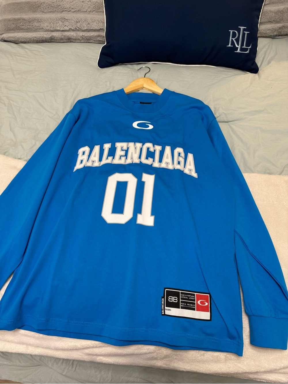 Balenciaga Bright Blue Long Sleeve Jersey with White Lettering
